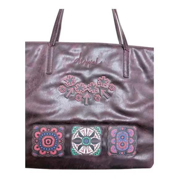 Desigual Bols Bold Sicilia Zipper Large Tote Bag In Burgundy - Picture 4 of 8